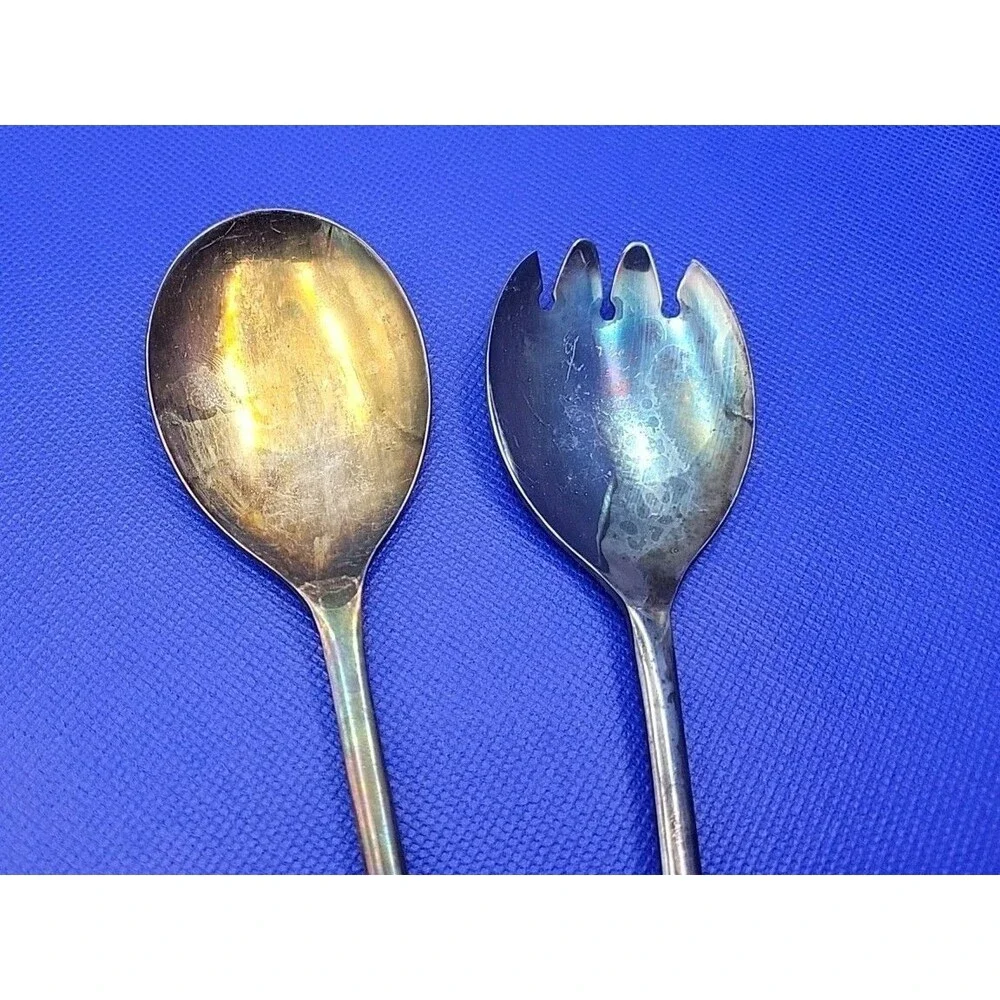 Vintage Silver Plate Salad Fork & Spoon Set Marked Sheffield England 9 inches